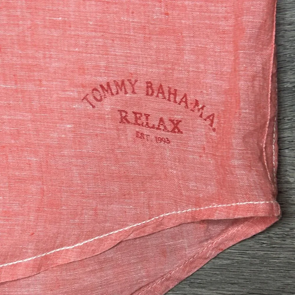 TOMMY BAHAMA RELAX Men's Coral 100% Linen Buttoned L/S Shirt Sz 2XL TTG